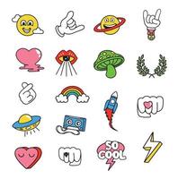 Cute sticker set icons cartoon illustration vector