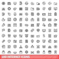 100 internet icons set, outline style vector