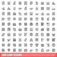 100 law icons set, outline style vector