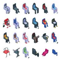 Child seat bike icons set, isometric style vector