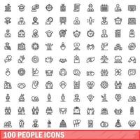 100 people icons set, outline style vector