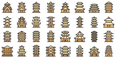 Pagoda icons set vector flat