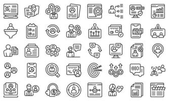 Know your client icons set outline vector. Card cms data vector