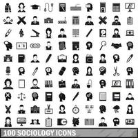 100 iconos de sociología, estilo simple vector