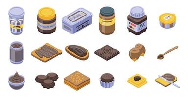 Chocolate paste icons set, isometric style vector