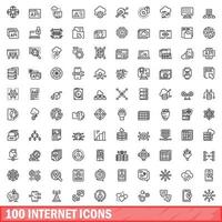 100 internet icons set, outline style vector