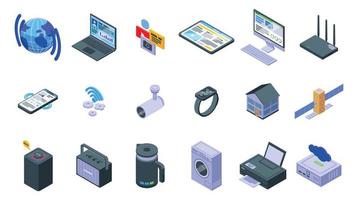 Internet connection icons set, isometric style vector