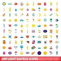 100 light source icons set, cartoon style vector