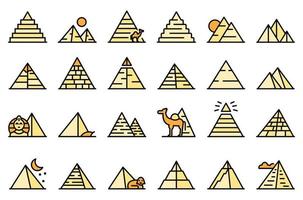 pirámides, egipto, iconos, conjunto, vector, plano vector