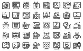 Smart TV box icons set outline vector. Remote cable vector