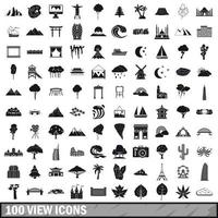 100 view icons set, simple style vector