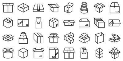 Box icons set, outline style vector