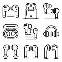 Wireless Earbuds icons set, outline style vector