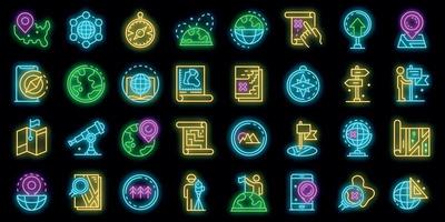 Cartographer icons set vector neon
