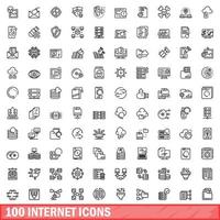 100 internet icons set, outline style vector