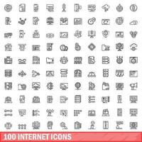 100 internet icons set, outline style vector