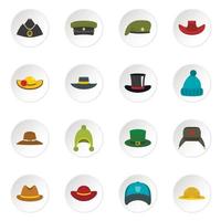 iconos de sombrero de tocado establecidos en estilo plano vector