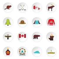 iconos de viaje de canadá establecidos en estilo plano vector