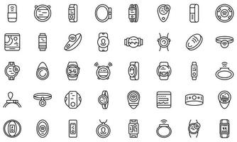 Wearable tracker icons set, outline style vector