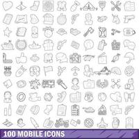 100 iconos móviles establecidos, estilo de esquema vector