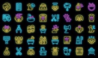 Dogs spa icons set outline vector. Shower grooming vector neon