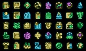 Business center icons set outline vector. House architecture vector neon