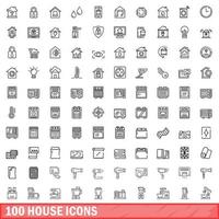 100 iconos de casa, estilo de esquema vector