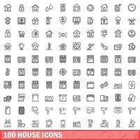 100 house icons set, outline style vector