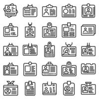 Id card icons set, outline style vector