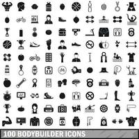 100 bodybuilder icons set, simple style vector