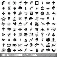 100 microbiology icons set, simple style vector
