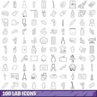 100 iconos de laboratorio, estilo de esquema vector