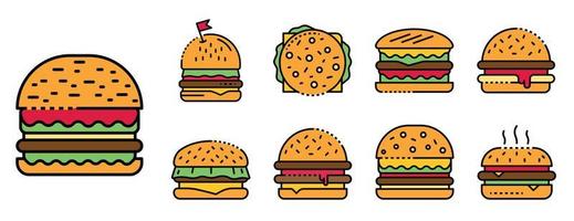 Burger icons set line color vector