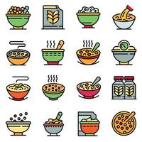 Cereal flakes icons set, outline style vector