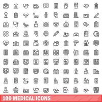 100 medical icons set, outline style vector