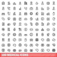 100 medical icons set, outline style vector