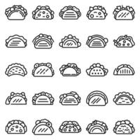 Tacos icons set, outline style vector