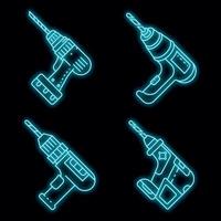 Drilling machine icons set vector neon