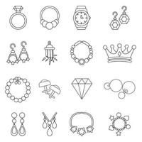 Jewelry shop icons set, outline style vector