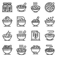 Cereal flakes icons set, outline style vector