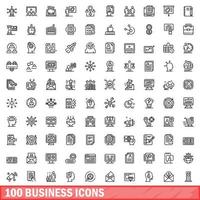 100 business icons set, outline style vector