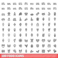 100 food icons set, outline style vector