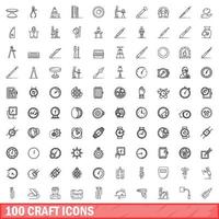 100 craft icons set, outline style vector