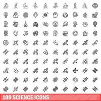 100 science icons set, outline style vector