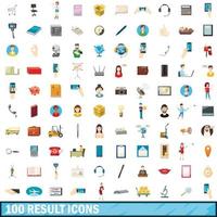 100 result icons set, cartoon style vector