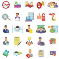 Working process icons set, cartoon style vector