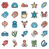Seafood icon set, outline style vector