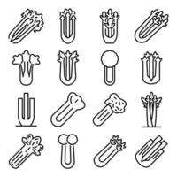 Celery icons set, outline style vector