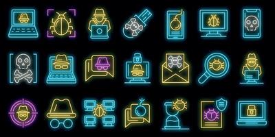 Hacker icons set vector neon