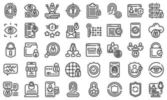 Privacy icons set, outline style vector